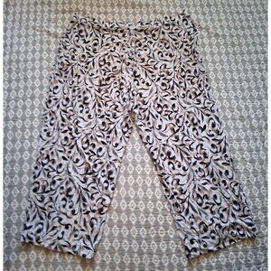 Susan Graver womens Stretch Pull-On Capri Pants Size 1XP  Tan Black Floral